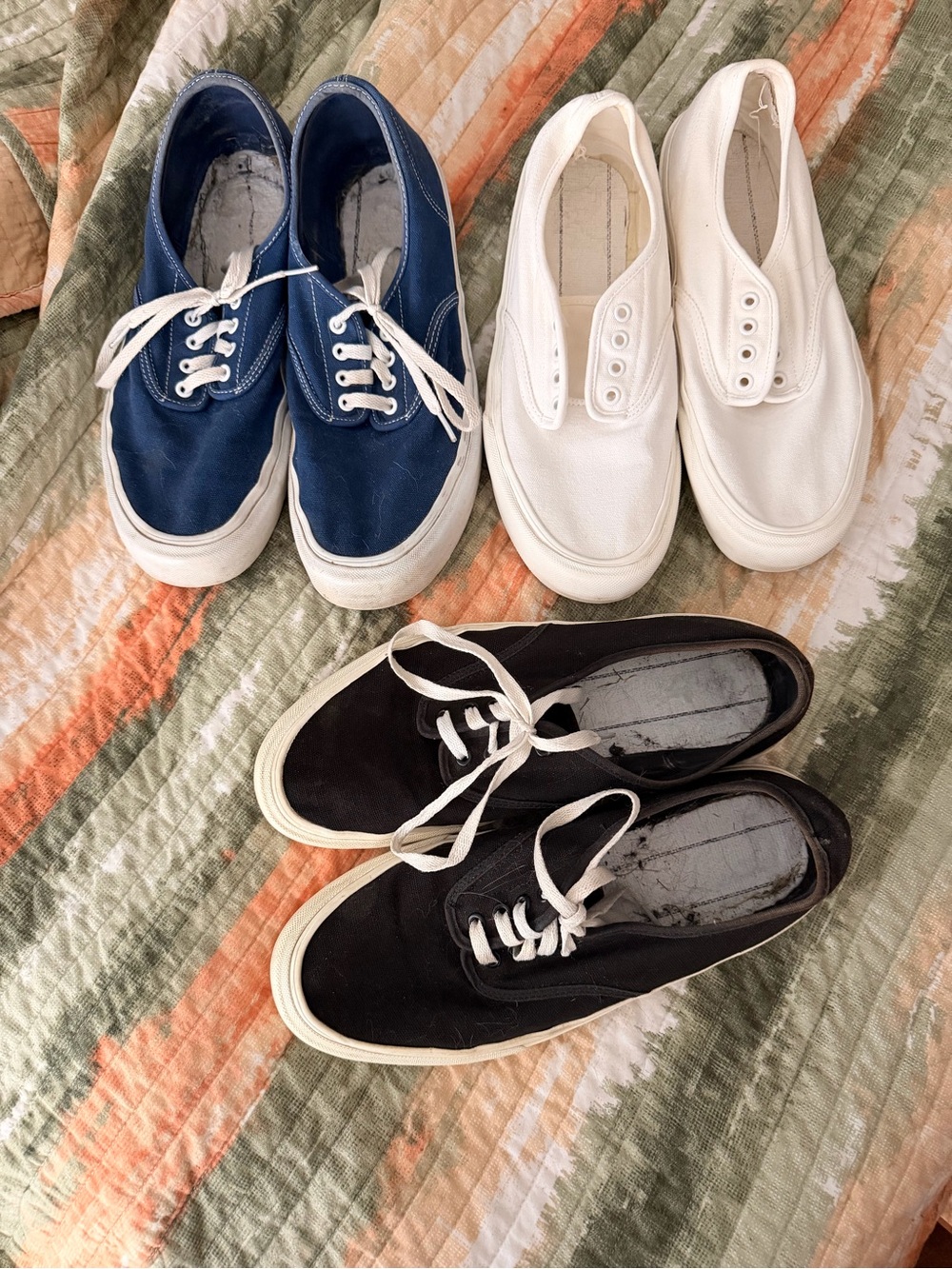 Three Pairs of Straye Brand Canvas Sneakers - Blue, White, Black
